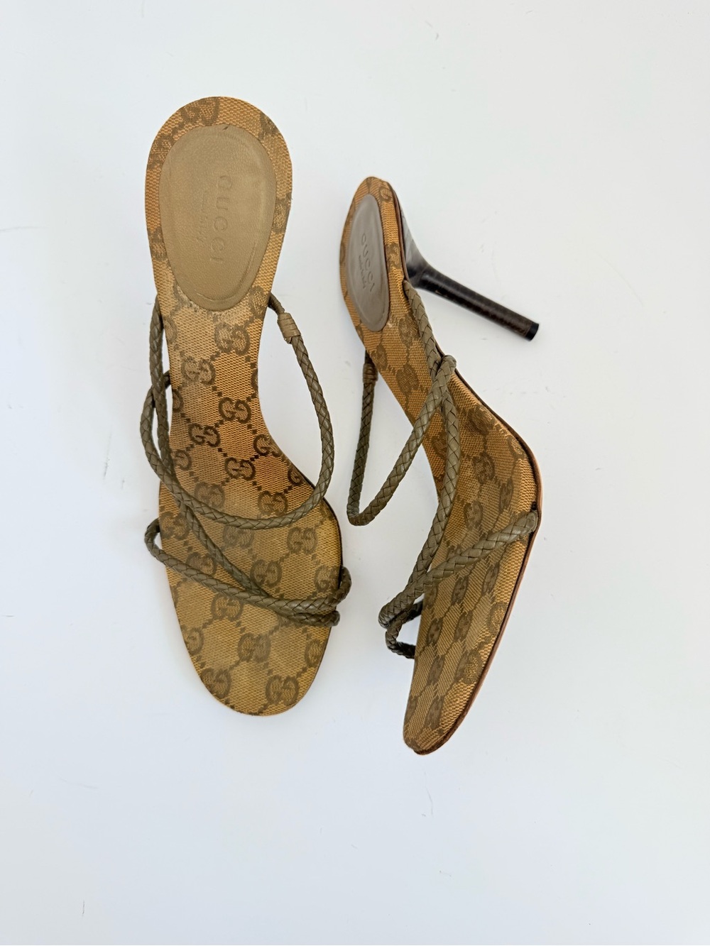 Gucci Tom Ford FW 2002 GG Monogram Braided Leather Strappy Heels 9B